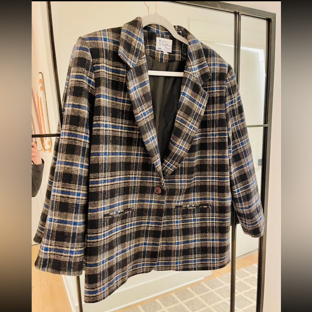 Vintage Acadamia Prep Whimsigoth Oversized Plaid Blazer